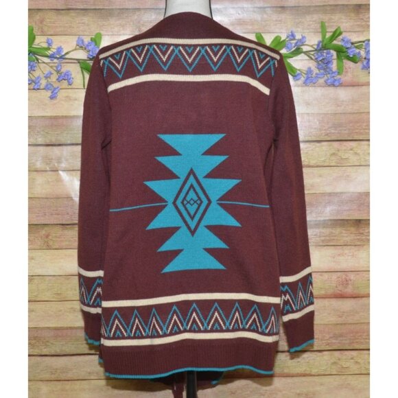 Giddy Up Glamour Cardigan Womens S Aztec Southwestern Open Front Fringe Fall - Picture 9 of 13